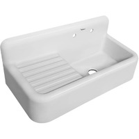 Heritage Front Apron Single Bowl Fireclay Sink with Integral Drainboard and High Backsplash