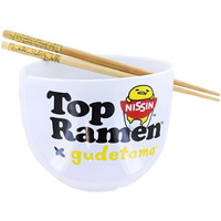 Sanrio gudetama Top Ramen More Please 20oz ceramic Ramen Bowl with chopsticks