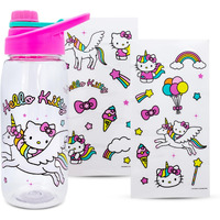 Sanrio Hello Kitty Unicorn Twist Spout Water Bottle and Sticker Set  20 Ounces