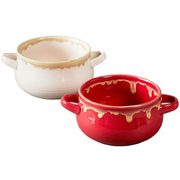 Sets of 2 Soup Bowls - Red/Cream