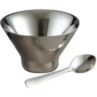 Stainless Steel Double Wall Aster Bowl with Spoon, Hammered