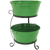Enameled galvanized Steel Double Beverage Tub with Iron Stand, Sage