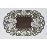 H8852-1-12x18 12 x 18 in. White Daisy Green Leaves on Brown Fabric Placemat