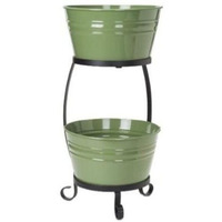 Enameled galvanized Steel Double Beverage Tub with Iron Stand, Sage