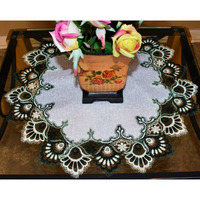 H8139-G-016 16 in. Green European Lace with White Antique Fabric Doily