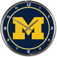 Michigan Wolverines Round Chrome Wall Clock