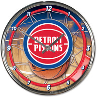 Detroit Pistons Clock Round Wall Style Chrome
