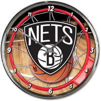Brooklyn Nets Clock Round Wall Style Chrome