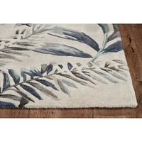 8' Grey Blue Hand Tufted Tropical Leaves Indoor Runner Rug