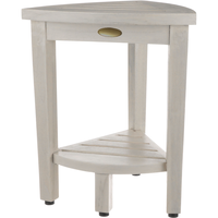 Compact Teak Corner Shower Stool With Shelf In Whitewash Finish