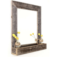 Rustic Weathered Gray Reclaimed Wood Plank Mirror With Shelf