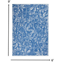 6 X 9 Blue And Ivory Floral Vines Area Rug