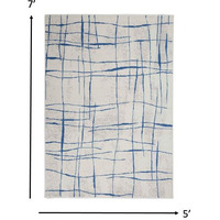 5 X 7 Ivory And Blue Irregular Grids Area Rug