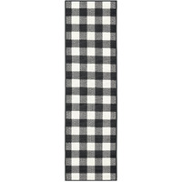 2X8 Black And Ivory Gingham Indoor Outdoor Runner Rug