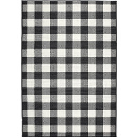 7X10 Black And Ivory Gingham Indoor Outdoor Area Rug
