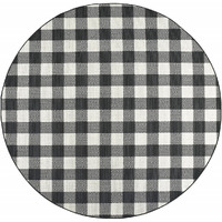 8 Round Black And Ivory Gingham Indoor Outdoor Area Rug