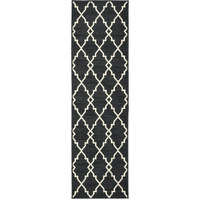 2X8 Black And Ivory Trellis Indoor Outdoor Runner Rug