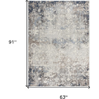 5 X 8 Navy And Beige Distressed Vines Area Rug