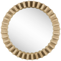 35" Round Natural Brown Wood Frame Wall Mirror