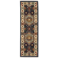12' Blue Ivory Machine Woven Medallion Indoor Runner Rug