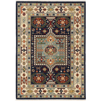 6' X 9' Blue Ivory Machine Woven Medallion Indoor Area Rug