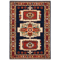 3' X 5' Blue Red Machine Woven Medallions Indoor Area Rug