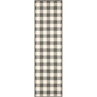 2X8 Gray And Ivory Gingham Indoor Outdoor Runner Rug