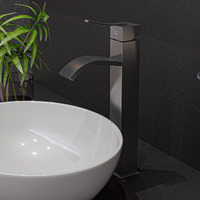ALFI brand AB1158-BN Tall Brushed Nickel Tall Square Body Curved Spout Single Lever Bathroom Faucet