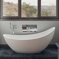 ALFI brand AB9951 73" White Solid Surface Smooth Resin Soaking Slipper Bathtub