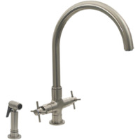 Luxe Dual Handle Faucet with Gooseneck Swivel Spout, Cross Style Handles and Solid Brass Side Spray