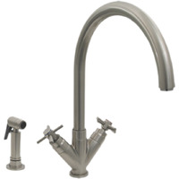 Luxe Dual Handle Faucet with Gooseneck Swivel Spout, "V" Cross Style Handles and Solid Brass Side Spray