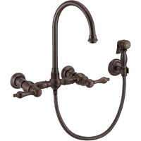 Vintage III Plus Wall Mount Faucet with a  Long Gooseneck Swivel Spout, Lever Handles and Solid Brass Side Spray