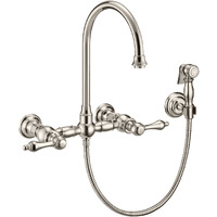 Vintage III Plus Wall Mount Faucet with a  Long Gooseneck Swivel Spout, Lever Handles and Solid Brass Side Spray