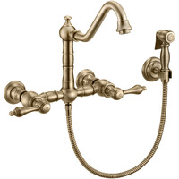 Vintage III Plus Wall Mount Faucet with a  Long Traditional Swivel Spout, Lever Handles and Solid Brass Side Spray