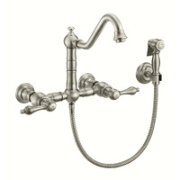 Vintage III Plus Wall Mount Faucet with a  Long Traditional Swivel Spout, Lever Handles and Solid Brass Side Spray
