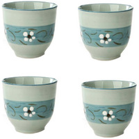4Pcs Japanese Style Flower Ceramic Teacups Small Straight Wine Cups 150ML