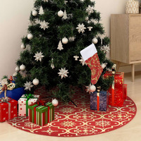 vidaXL Luxury Christmas Tree Skirt with Sock Red 5 ft Fabric