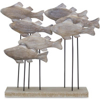 Wooden Fish School Sculpture