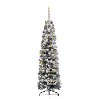 vidaXL Slim Artificial Christmas Tree with LEDs&Ball Set Green 59.1"
