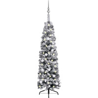 vidaXL Slim Artificial Christmas Tree with LEDs&Ball Set Green 59.1"
