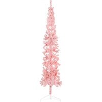 vidaXL Slim Artificial Half Christmas Tree with Stand Pink 8 ft