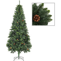 vidaXL Artificial Christmas Tree with Pine Cones Green 7 ft