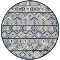 8 Round Gray Blue Aztec Pattern Indoor Outdoor Area Rug