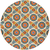 8 Round Orange Floral Lattice Indoor Outdoor Area Rug