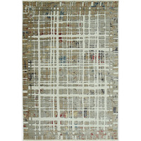 4 x 6 Ivory Khaki Distressed Plaid Area Rug