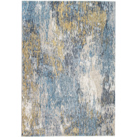 2 x 7 Blue Gold Abstract Painting Modern Runner Rug