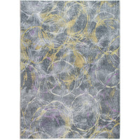 5 x 8 Gray Gold Abstract Rings Area Rug