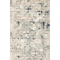 8 x 11 Beige Blue Abstract Tiles Distressed Area Rug