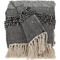 Boho Beige and Black Handloom Weave Throw with Decorative Tassels