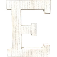 16" Distressed White Wash Wooden Initial Letter E Sculpture